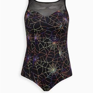 Torrid 3X Rainbow Spiderweb One Piece Swim Black Bathingsuit (22-24) Plus
